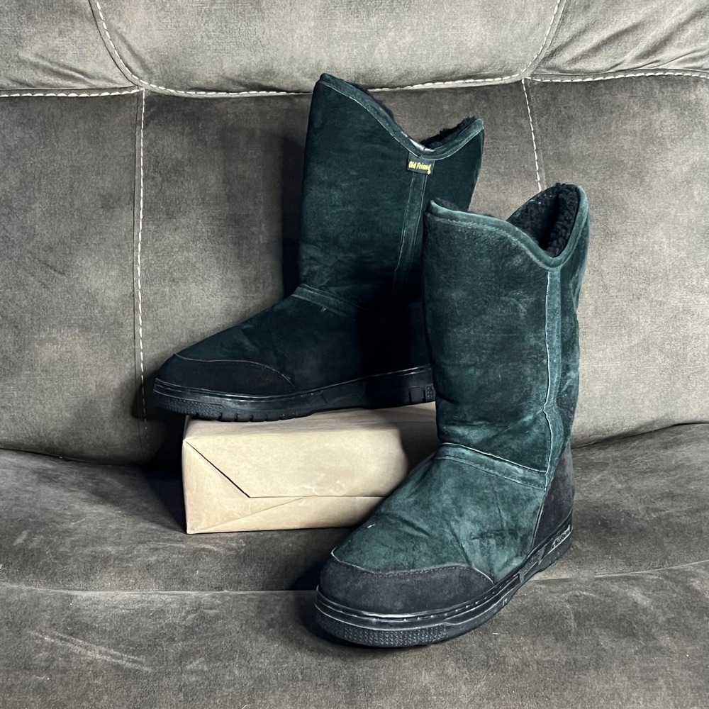 Old Friend Women's Suede Shearling Lined Winter Boots Size 8‎ Black Warm Comfort